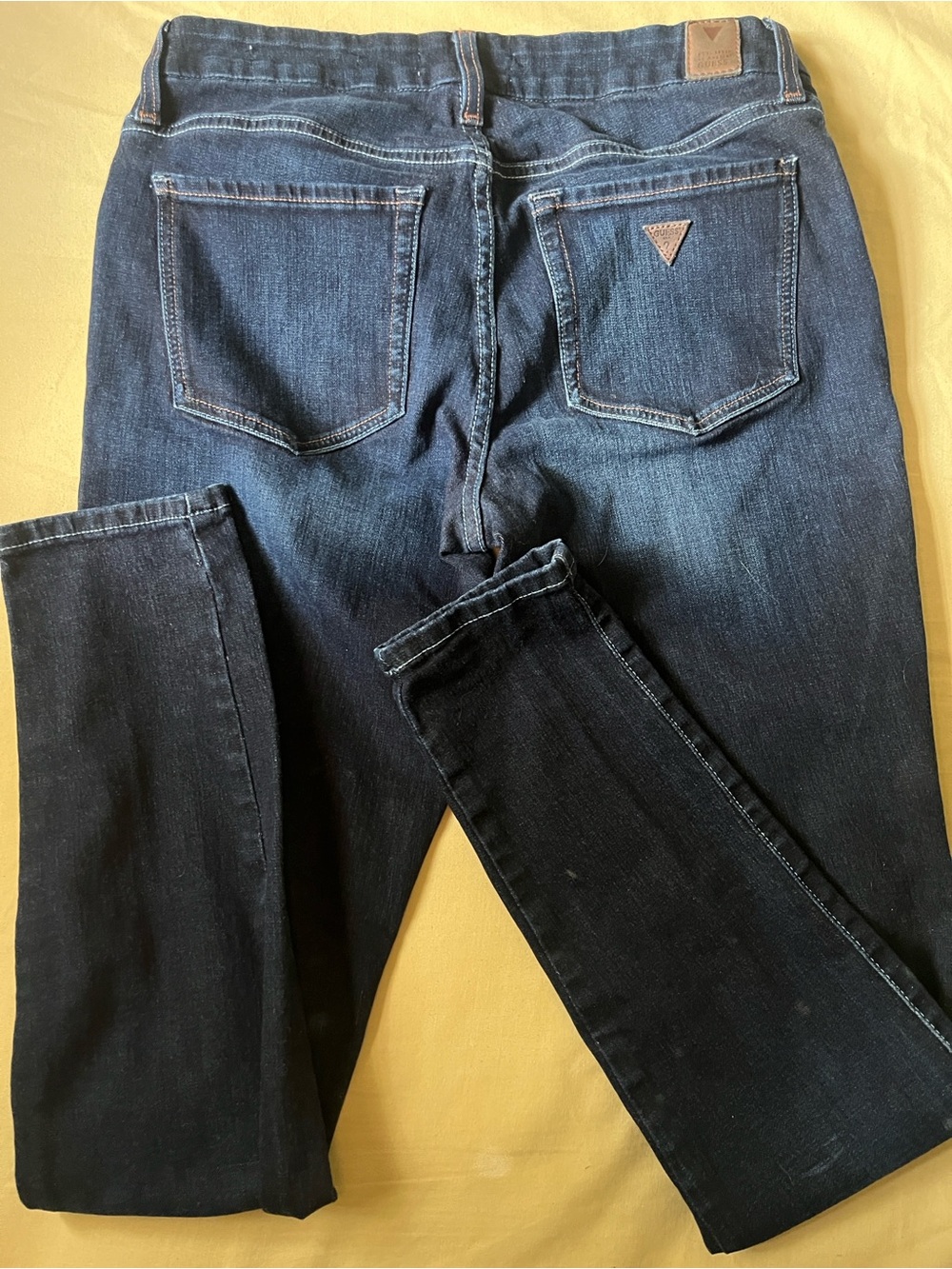 GUESS Power Cirvy Mid Dark Blue Denim Jeans with Brown Stitching Accents - Picture 4 of 7